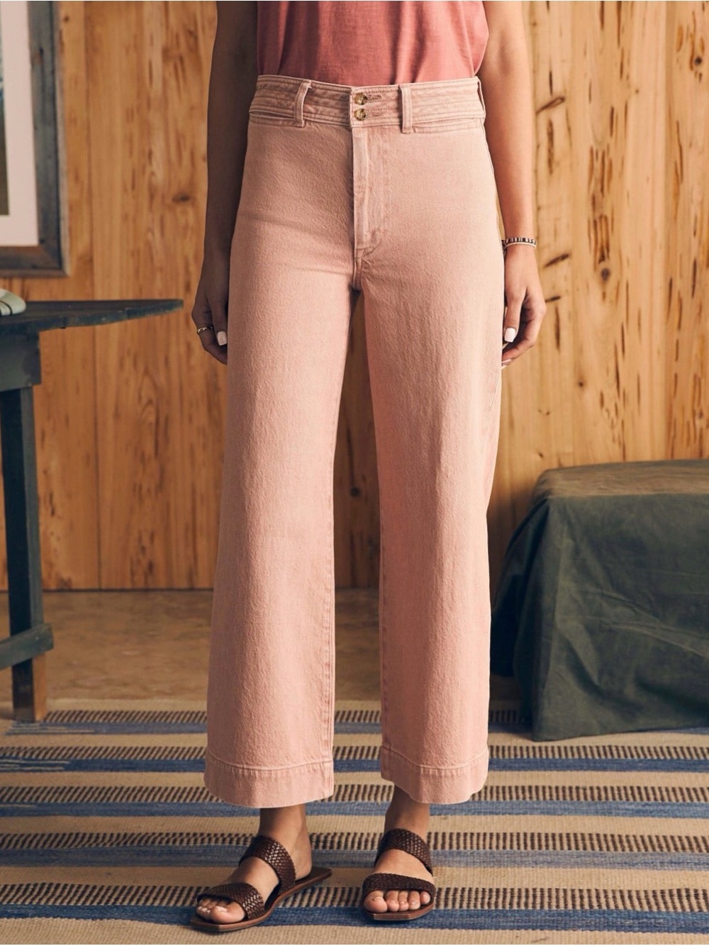 Faherty Peach-Pink Wide Leg Jeans